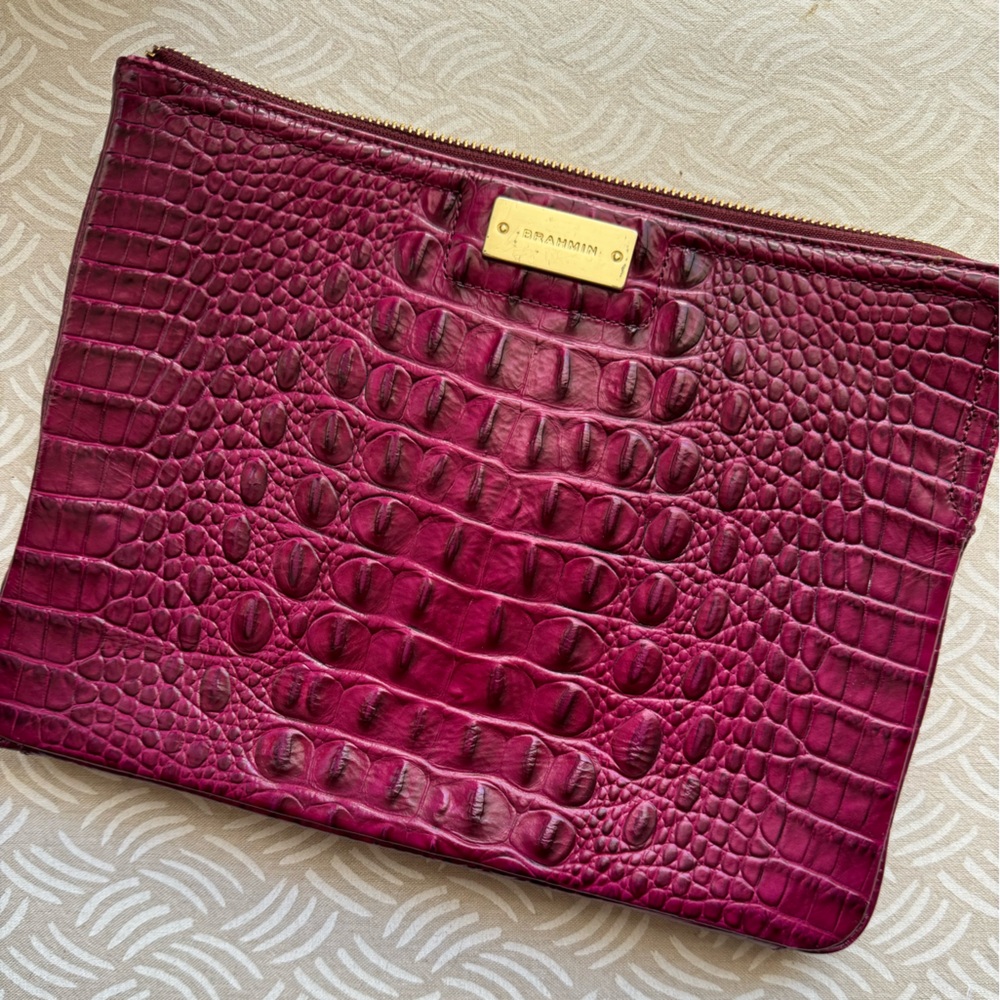Brahmin zipper tablet pouch. Cranberry. Soft fabric lining w/2 pockets.